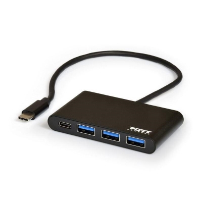 PORT USB-C HUB, 3x USB 3.0 + 1x USB-C, černá