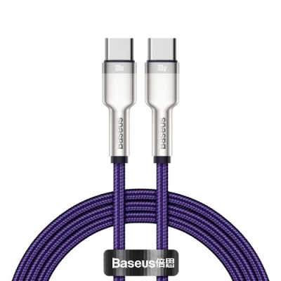 Baseus Cafule Series nabíjecí / datový kabel USB-C samec na USB-C samec s kovovými koncovkami 100W 1m, fialová