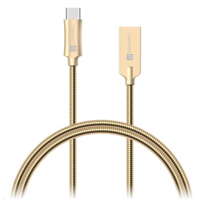 CONNECT IT Wirez Steel Knight USB-C (typ C) - USB-A, kovovo zlatá, 1 m