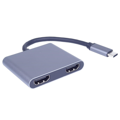 PremiumCord MST adaptér USB-C na 2x HDMI, USB3.0, PD, 4K a FULL HD 1080p rozlíšenie