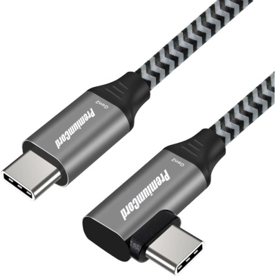 PREMIUMCORD Zahnutý kabel USB-C (USB 3.2 Gen 2, 3A, 60W, 20Gbit/s), hliníkové krytky konektorů, 0,5m