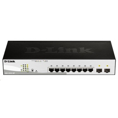 D-Link DGS-1210-10P 10-port Gigabit Smart+ PoE Switch, 8x GbE PoE+, 2x SFP, PoE 65W, fanless