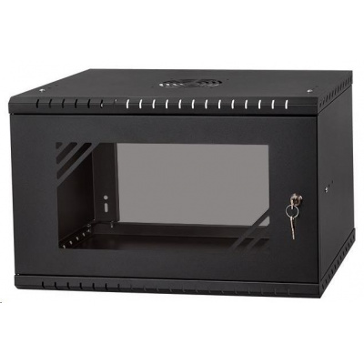 LEXI 19" nástenná skriňa Basic 6U, šírka 520 mm, hĺbka 450 mm, sklenené dvere, bez zadnej steny, čierna