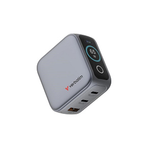 VERBATIM Mini GaN Nabíječka s displejem 65W, 2xUSB-C, 1xUSB-A, šedá