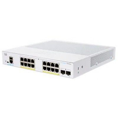 Prepínač Cisco CBS250-16P-2G, 16xGbE RJ45, 2xSFP, bez ventilátora, PoE+, 120W