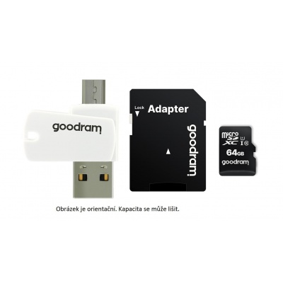 Karta GOODRAM microSDXC 64GB M1A4 All-in-one (R:100/W:10 MB/s), UHS-I Class 10, U1 + adaptér + čítačka kariet OTG