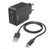 Hama set: rychlá USB nabíječka QC 3.0 19,5 W + kabel USB A-C 1,5 m