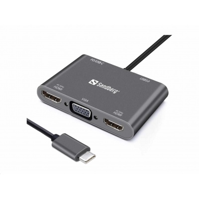Sandberg mini HUB USB-C -> 2x HDMI + 1x VGA + USB + PD
