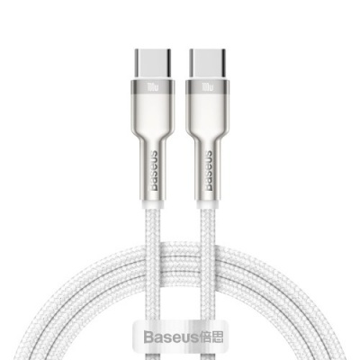 Baseus Cafule Series nabíjecí / datový kabel USB-C samec na USB-C samec s kovovými koncovkami 100W 1m, bílá