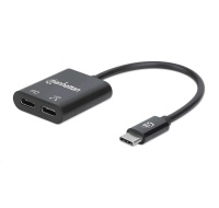 MANHATTAN USB 2.1 zvukový adaptér, USB Type-C na C/F (audio) a C/F (PD) čierny, maloobchodná krabica