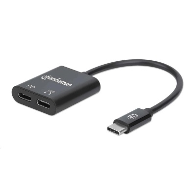 MANHATTAN USB 2.1 zvukový adaptér, USB Type-C na C/F (audio) a C/F (PD) čierny, maloobchodná krabica