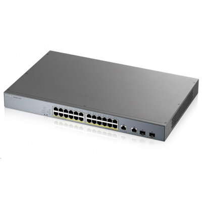 Zyxel GS1350-26HP 26portový inteligentný spravovaný CCTV PoE switch, dlhý dosah, 375W, 24x GbE, 2x combo RJ45/SFP