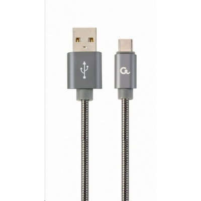 GEMBIRD Kabel CABLEXPERT USB 2.0 AM na Type-C kabel (AM/CM), 2m, metalická spirála, šedý, blister, PREMIUM QUALITY