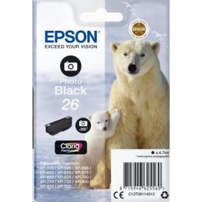 Atrament EPSON čierny Single Pack "Polar Bear" Photo Black 26 Claria Premium Ink