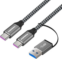 Kábel PremiumCord USB-C (USB 3.2 GEN 2, 5A, 100W, 20Gbit/s) bavlnené opletenie, 2m