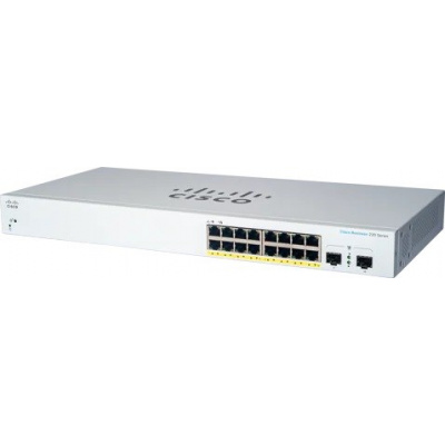 Prepínač Cisco CBS220-16P-2G, 16xGbE RJ45, 2xSFP, bez ventilátora, PoE+, 130W