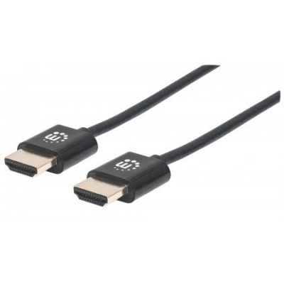 MANHATTAN Ultratenký vysokorýchlostný kábel HDMI s Ethernetom, HEC, ARC, 3D, 4K, HDMI samec - samec, tienený, čierny, 1,8 m