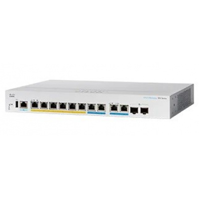 Prepínač Cisco CBS350-8MGP-2X-EU, 6xGbE + 2x2.5GbE, 2xMultigigabit/SFP+, bez ventilátora, 124 W