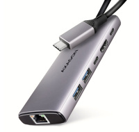 AXAGON HMC-6G2L, USB 10Gb/s hub, 2x USB-A, 1x USB-C, HDMI 4k/60, RJ-45, PD 100W, kábel USB-C 15cm