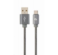 GEMBIRD CABLEXPERT USB 2.0 Kábel AM na typ C (AM/CM), 1 m, kovová špirála, sivý, blister, PREMIUM QUALITY