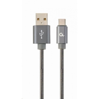 GEMBIRD Kabel CABLEXPERT USB 2.0 AM na Type-C kabel (AM/CM), 1m, metalická spirála, šedý, blister, PREMIUM QUALITY