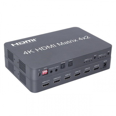 PremiumCord HDMI maticový prepínač 4:2 so zvukom, rozlíšenie 4Kx2K