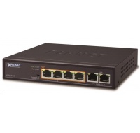 Planet FSD-604HP Switch, 4x PoE 802.3at 60W+ 2x 100Base-TX, VLAN, extend mód 10Mb/s do 250m, fanless, ESD