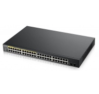 Zyxel GS1900-48HP v2 50portový gigabitový webový inteligentný PoE prepínač, 48x gigabitový RJ45 (24x PoE), 2x SFP, rozpočet PoE 170W