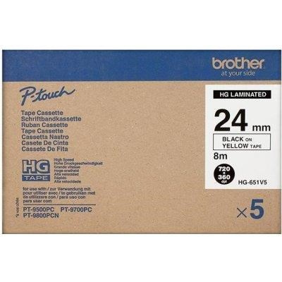 BROTHER HGE-651V5 Labelling Supplies, 24mm Black/Yellow (5 pcs Pack)  High Grade Tape