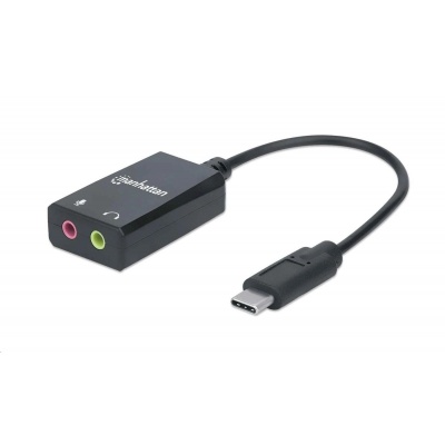 MANHATTAN USB 2.1 Zvukový adaptér, USB Type-C na 3.5 mm aux a mikrofón čierna, maloobchodná krabica