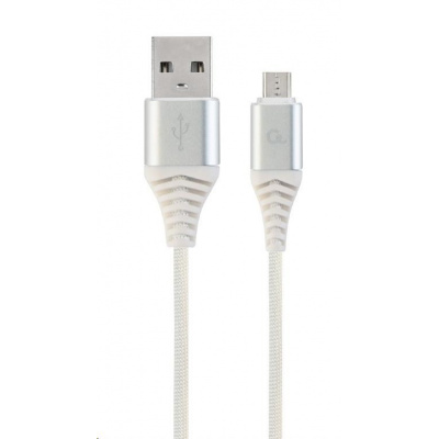 GEMBIRD Kabel CABLEXPERT USB 2.0 AM na MicroUSB (AM/BM), 2m, opletený, bílo-stříbrný, blister, PREMIUM QUALITY