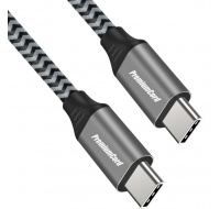 Kábel PREMIUMCORD USB-C M/M, 100W 20V/5A 480Mbps bavlnené opletenie, 2m