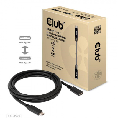 Predlžovací kábel Club3D USB-C, 4K 60Hz (M/F), 2 m