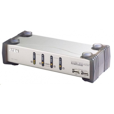 ATEN přepínač 4-port KVMP USB+PS/2, usb hub, audio, 1.2m kabely CS-1734AC
