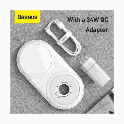 Baseus Planet 2v1 bezdrátová nabíječka bílá + USB adaptér a kabel Type-C 1m