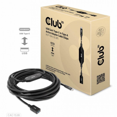 Club3D kábel USB-C na USB-A, 5 Gb/s (M/F), 10 m