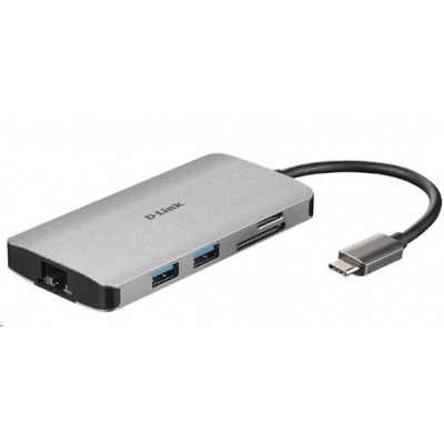 Rozbočovač D-Link DUB-M810 8 v 1 USB-C s rozhraním HDMI/ternetom/čítačkou kariet/prívodom napájania