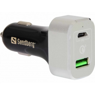 Sandberg nabíječka do auta, 1x USB-C + 1x QC 3.0, černo-bílá