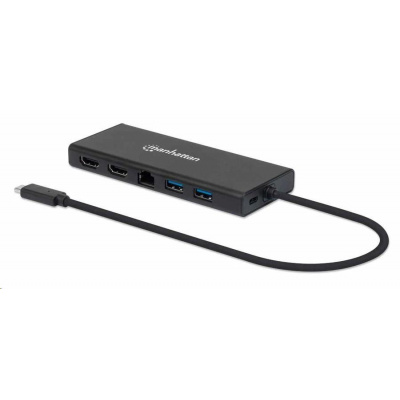 Adaptér Manhattan USB-C na duálny multiport HDMI, USB 3.2 Gen 1, čierna