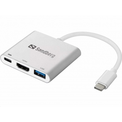 Sandberg mini HUB USB-C -> HDMI + USB (OTG), strieborná
