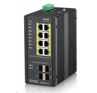 Zyxel RGS200-12P 12-portový gigabitový WebManaged PoE switch, 8x GbE + 4x SFP, rozpočet PoE 240W, montáž na DIN lištu/na stenu, IP30