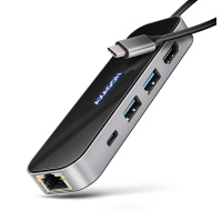 AXAGON HMC-6GLN, USB 5Gbps hub, 2x USB-A, USB-C, HDMI 4k/60Hz, RJ-45 GLAN, PD 100W, kábel USB-C 20cm