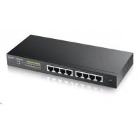 Zyxel GS1900-8HP v3 8-portový stolový gigabitový webový inteligentný PoE switch: 8x Gigabit metal, IPv6, PoE budget 70W, bez ventilátora