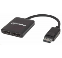 Manhattan Hub, MST hub, DisplayPort na duálny DisplayPort (M/F), 4K@30Hz, čierny