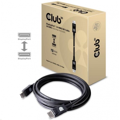 Club3D Kabel certifikovaný DisplayPort 1.4, HBR3, 8K60Hz (M/M), 3m, 28 AWG