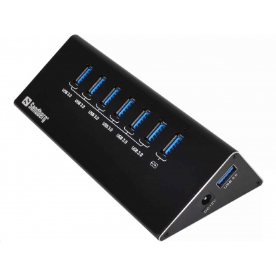 Sandberg USB 3.0 HUB, porty 6+1, čierny