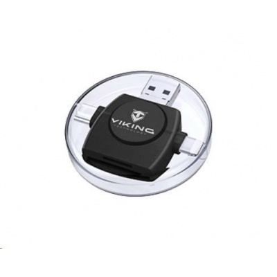 Čítačka pamäťových kariet Viking OTG SD a Micro SD 4v1 s konektorom APPLE Lightning / Micro USB / USB 3.0 / USB-C, čierna