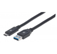 MANHATTAN SuperSpeed kábel USB-C na USB, 3 m, čierny