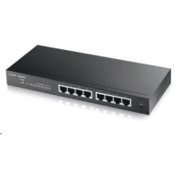 Zyxel GS1900-8 8-portový stolový gigabitový webový inteligentný prepínač: 8x Gigabit metal, IPv6, 802.3az (zelená), bez ventilátora