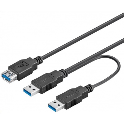PremiumCord USB 3.0 napájací Y kábel A/Male + A/Male -- A/Female DUAL (prídavné napájanie)